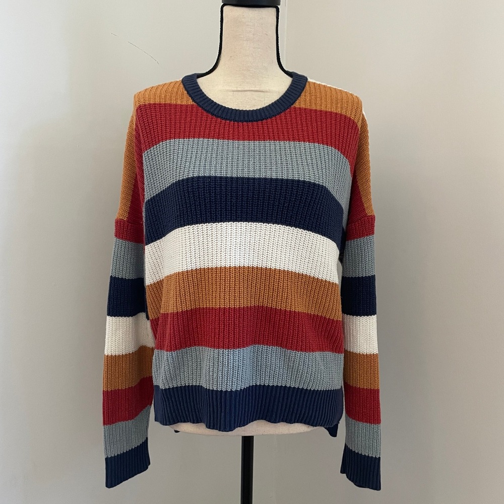 Ee:some Striped Knit Sweater Small Med Cozy Layering Pullover Colorful Retro 90s